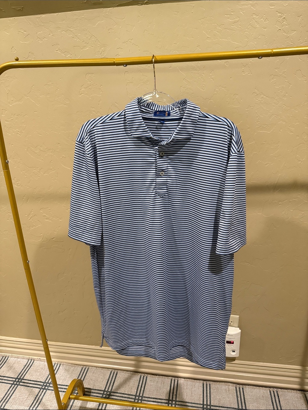 Men's Blue & White Striped Polo Shirt